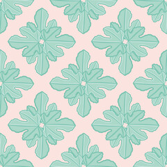 Fig foliage argyle vector repeating pattern. Doodle greenery diamonds seamless illustration background.