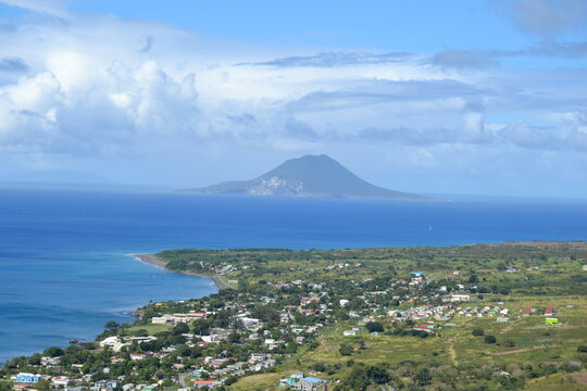 St Eustatius Island or Statia seen from the Caribbean Island of St Kitts
