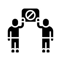 protest related restriction sign board in boys or characters hand  vector in solid design,