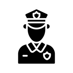 protest related police man with cap and badge vector in solid design,
