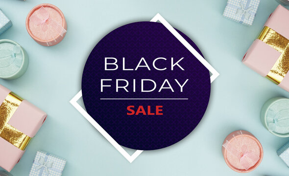 banner black friday, gifts on blue background