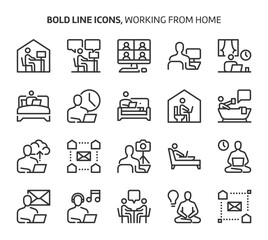 Working from home, bold line icons