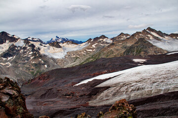 Fototapeta na wymiar Slopes of Mount Elbrus in Caucasus