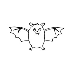 Happy Halloween. Single cute bat icon . Hand drawn vector illustration in doodle style outline drawing isolated on white background.