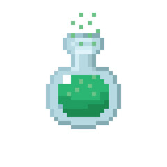 Green potion pixel art. Vector Picture.