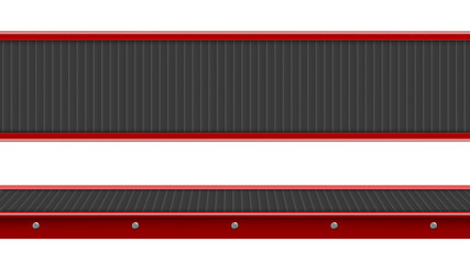 Conveyor belt top and side view, industrial empty processing production line, automated manufacturing engineering equipment for factory isolated on white background, Realistic 3d vector illustration