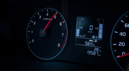 Car dashboard with speedometer