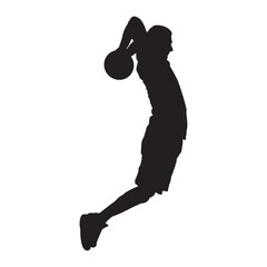 Professional basketball player silhouette shooting ball into the hoop, vector illustration. Slam dunk shooting technique © svitlana