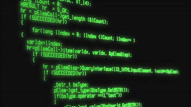 Close-up of a program code on a computer screen. Technology, coding, programming, software development and hacking concept