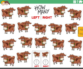 counting left and right pictures of cartoon cow farm animal