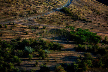 Beautiful landscape in village Rogojeni in Moldova, Europe. Autumn nature. The natural landscape of limestone rock, eroded by the river.