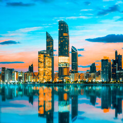 Abu Dhabi Skyline at sunset - obrazy, fototapety, plakaty
