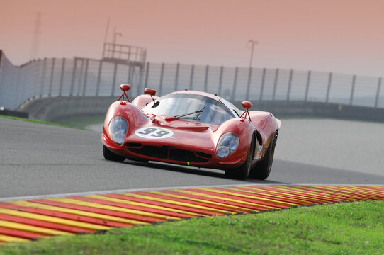 MUGELLO, IT, November, 2008: Unknown run with Historic 1967 Ferrari 330 P4 during Finali Mondiali Ferrari 2008 into the mugello circuit in italy.