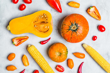 Assorted Fresh Yellow and Orange Vegetables. Background Food