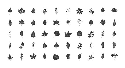 icon set of autumn leaves, silhouette style