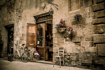 Beautiful old town in Tuscany. 
Vintage photo. Italy