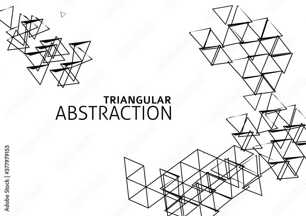 Poster Black and white triangular abstraction. Minimal vector graphics