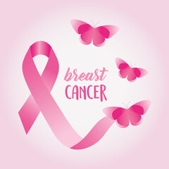 breast cancer design with pink butterflies and ribbon