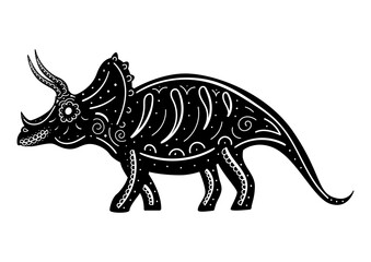 The stylized silhouette of triceratops decorated with patterns.
