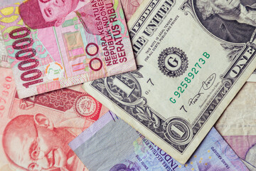 Money macro. One Dollar. Indian rupee