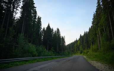 Road collapse. Highway in mountains. mountain beautiful view. fog in the mountains.  