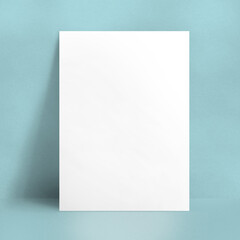blank art print poster template on blue background with soft shadow