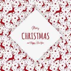 Naklejka na ściany i meble Christmas card with reindeers and wishes. Vector