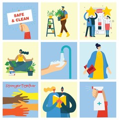 Take a break collage illustration. People have rest and drink coffee, use tablet on chair and sofa. Flat vector style.