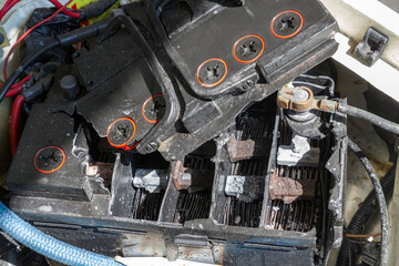Exploded battery of a car
