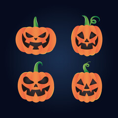 Happy halloween and cartoon pumpkins icon set