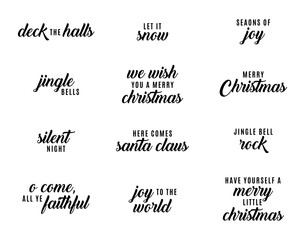 Holiday Christmas Set, Seasons Greetings, Deck The Halls, O Holy Night, Happy New Year Text, Happy Holidays Text Graphic Elements Vector Text Set 