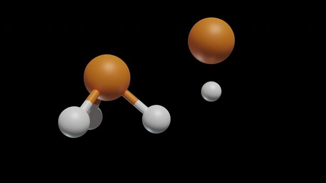 Phosphine - PH3. Bone and ball type molecular model of Phosphine - a colorless, flammable, toxic gas and is classed as a pnictogen hydride. Full cyclical with alpha channel.