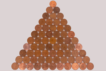 5 cent coin pyramid close-up