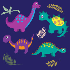 Fototapeta na wymiar Cute hand-drawn dinosaurs for baby and children fabric, textiles, Wallpapers and products