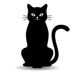 illustration of cute black cat with shadow on white background