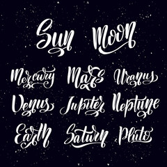 Planet lettering set. Planets names - mercury, venus, earth, © selentaori