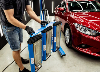 Infrared lamps for drying of car body parts after applying save gloss coating