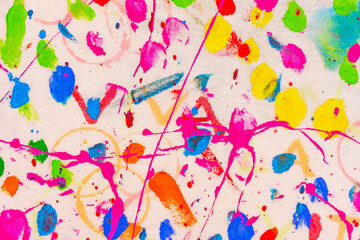 Abstract decorations with paints on a white cloth