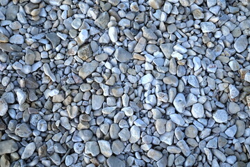 Pebbles background. Various grayish pebbles from above