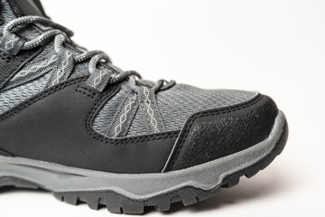 hiking gray boots close up