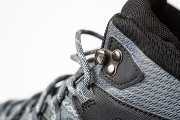 hiking gray boots close up