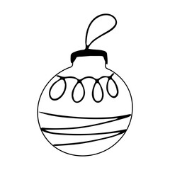 Hand drawn Christmas tree ball with doodle elements. Isolated on a white background.