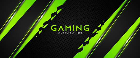 Futuristic green and black abstract gaming banner design with metal technology concept. Vector illustration for business corporate promotion, game header social media, live streaming background © Majri