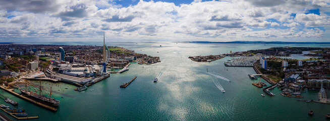 Aerial view of Portsmouth in summer day - obrazy, fototapety, plakaty