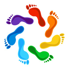 rainbow colour footprints - design elements. Vector illustration.