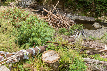 災害　土石流の爪痕