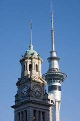 Fototapeta na wymiar Sky Tower and City Hall, Auckland, New Zealand