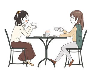 カフェで友達と過ごす女性