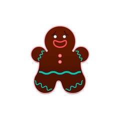 Obraz premium Gingerbread man Vector illustration in flat design Isolated icon of cute brown gingerbread with icing decoration