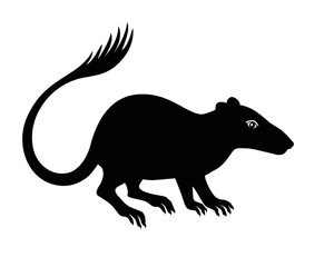 Purgatorius - extinct prehistoric primate - ancestor of apes and humans - silhouette stock illustration for logo or pictogram. Purgatorius is a fossil animal - the ancestor of man. Evolution of primat